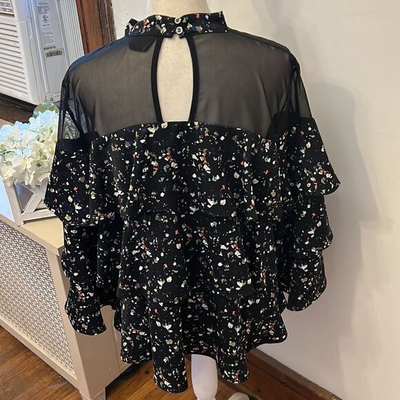 P Luca Milano black tiered mesh blouse Size L EUC - Picture 7 of 10